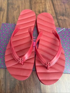 Tory Burch Tory Red Quilted Logo Flip-Flop Sandals